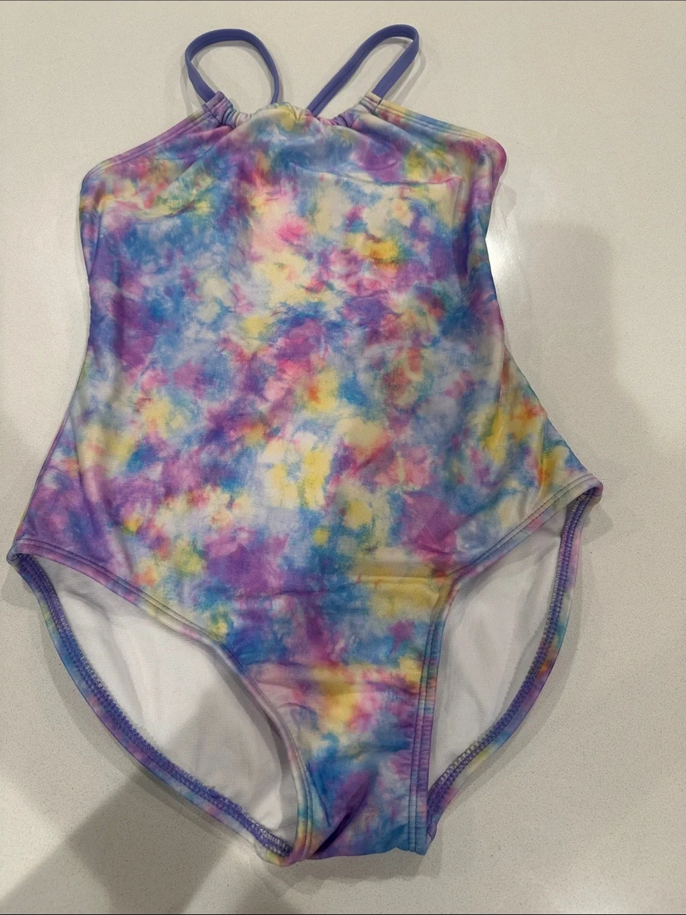 art class Girls Tie-Dye One-Piece Swimsuit in Purple, Blue, Yellow, Pink